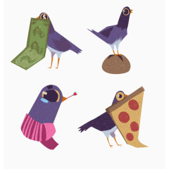 紫色卡通可爱小鸟