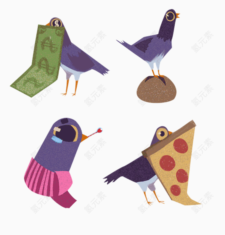 紫色卡通可爱小鸟