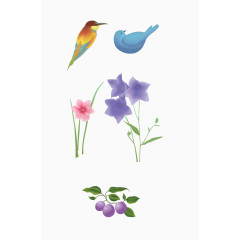 中国风彩绘紫丁香鸟儿