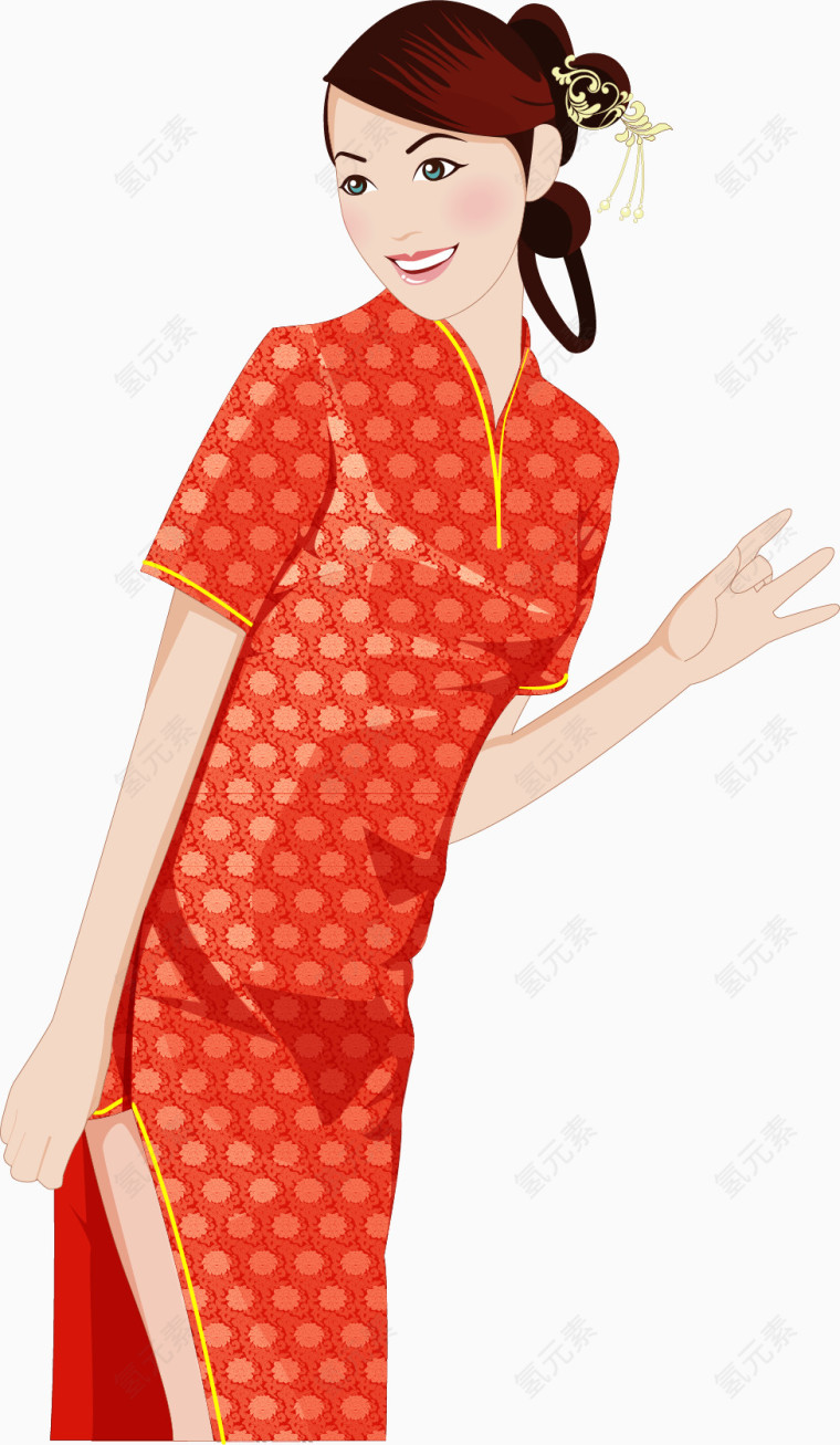 矢量手绘旗袍美女