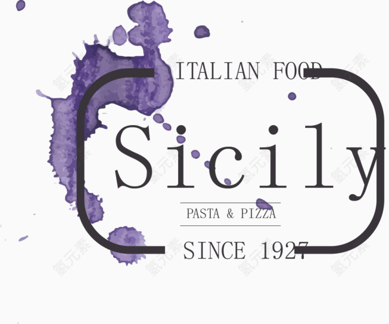 水彩餐厅标签矢量素材