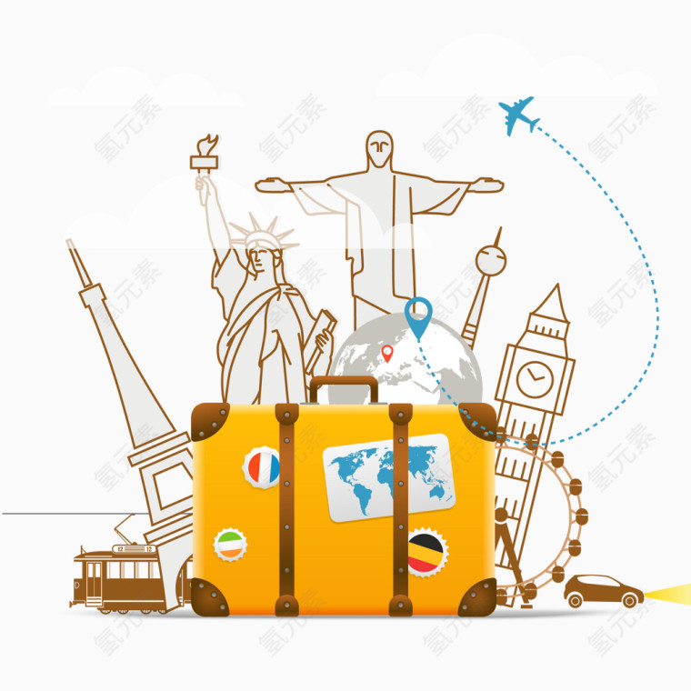 卡通旅游景点图案矢量素材