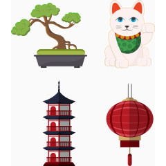 日本招财猫与灯笼