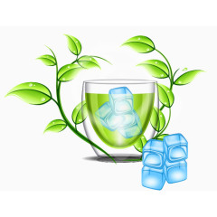 夏日清爽冰块树叶