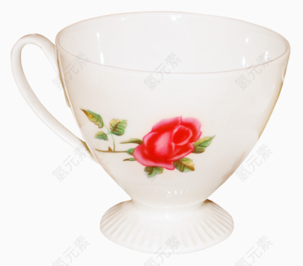 玫瑰花图案白色咖啡杯