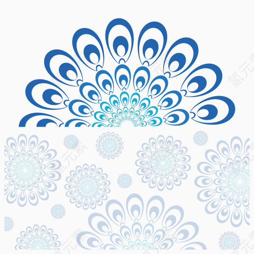 蓝色孔雀展翅羽毛元素