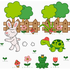 矢量栏栅与小兔子