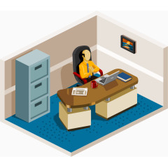 矢量手绘经理办公室