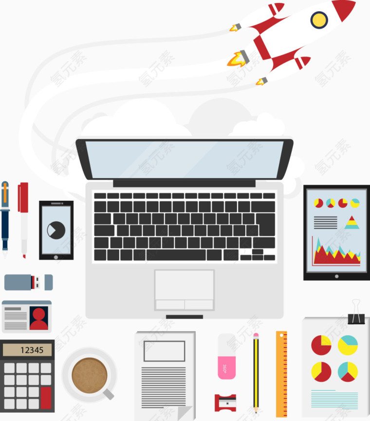 矢量手绘扁平笔记本