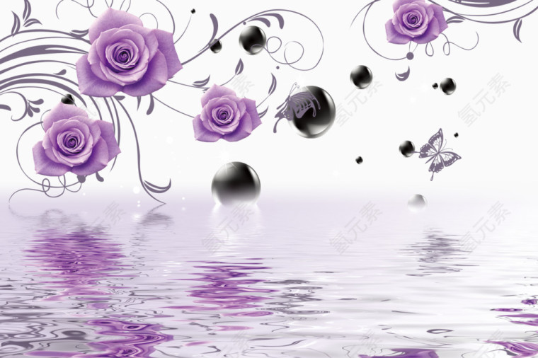紫色玫瑰花藤倒影