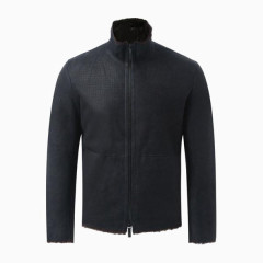 羊皮毛一体格纹设计立领男士皮衣