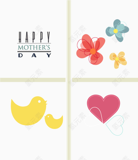 矢量爱心蝴蝶小鸟