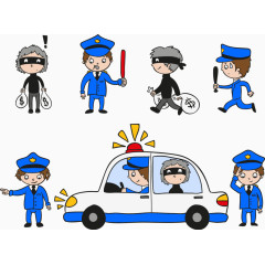 矢量手绘卡通警察和罪犯