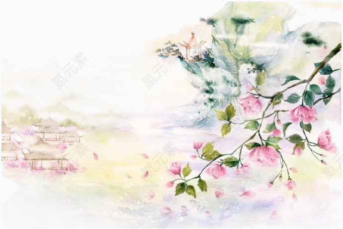 唯美中国古风水彩插画