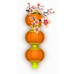 橙色中国风灯笼桃花装饰图案