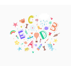 矢量彩色英文字符事物想象