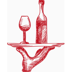 矢量红色拖着红酒的手