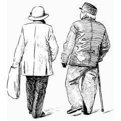 素描画老人背影PNG