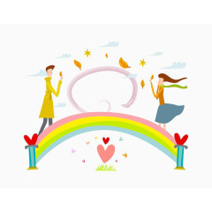 卡通彩虹上的情侣