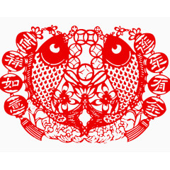 两条鱼的红色剪纸