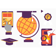 橙色可爱教育学习ppt矢量元素