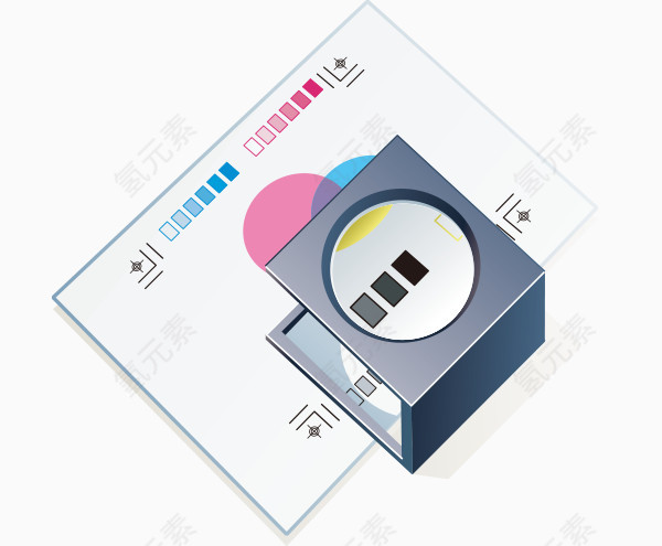 矢量卡通办公文具放大