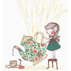 矢量手绘茶壶插画