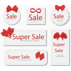 矢量手绘红色蝴蝶结标签