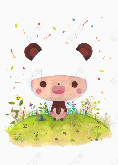 水彩熊耳朵女孩.