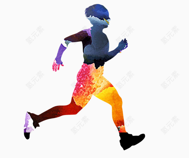 男人跑步服装油画