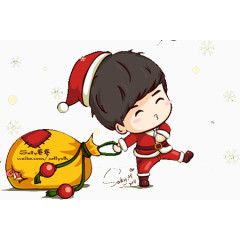 拉着礼物的可爱小孩卡通