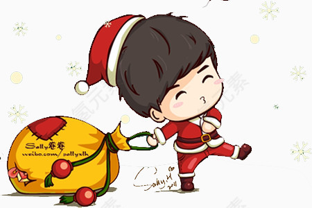 拉着礼物的可爱小孩卡通