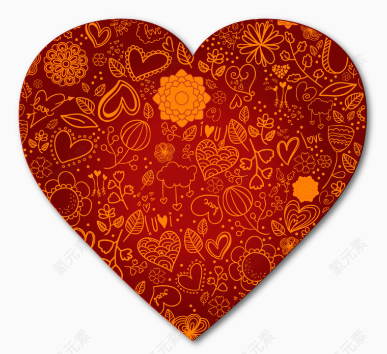 矢量手绘红色花纹爱心