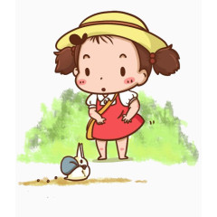 Q版小女孩和小兔子