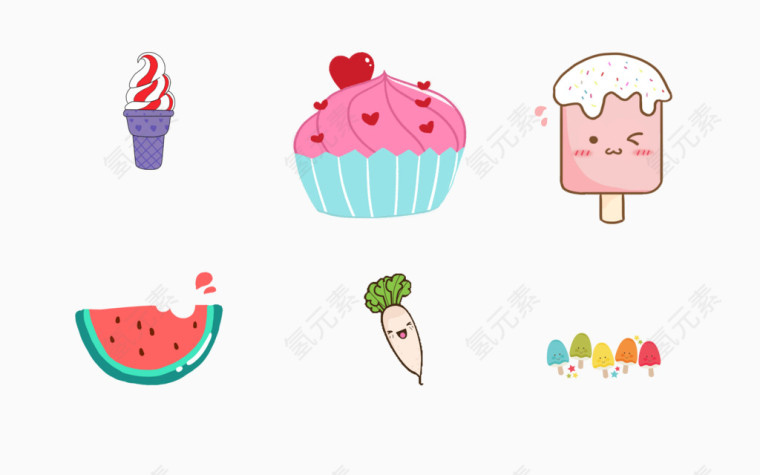 卡通 食物 手绘 彩色
