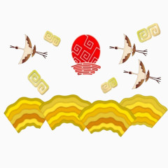 白鹤祥云花纹边框背景新年贺卡