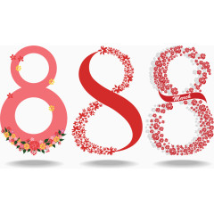 三个红色花朵拼图数字八