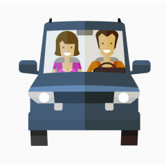 矢量黑色卡通乘车开车情侣