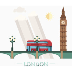 装饰英国伦敦大笨钟和红色bus