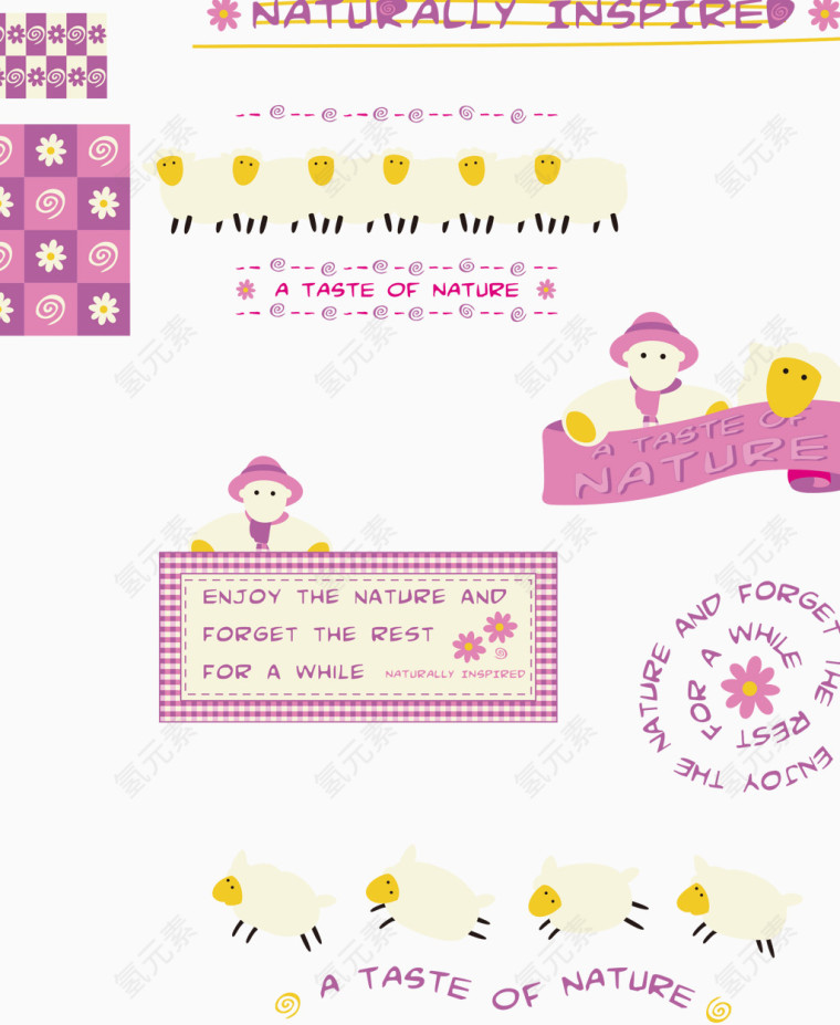 矢量元素可爱的小羊主题