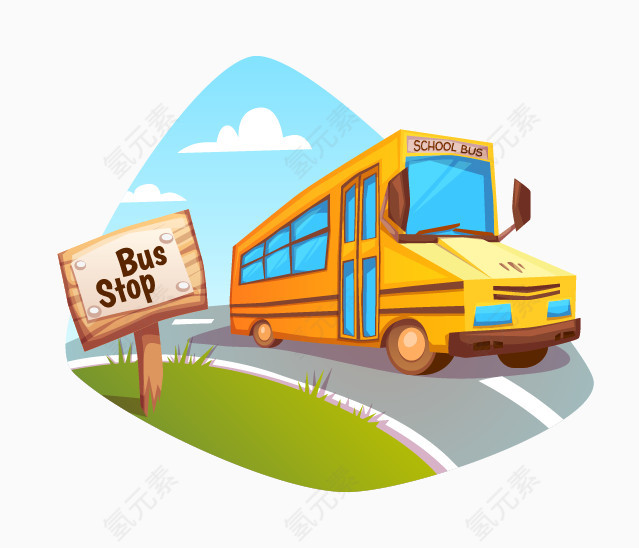 矢量行驶在山间小路的校车