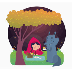 矢量小红帽和大灰狼