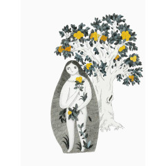 卡通果树下的夏娃