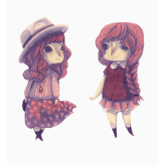 手绘红发女孩编发