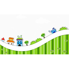 手绘绿草房子矢量图