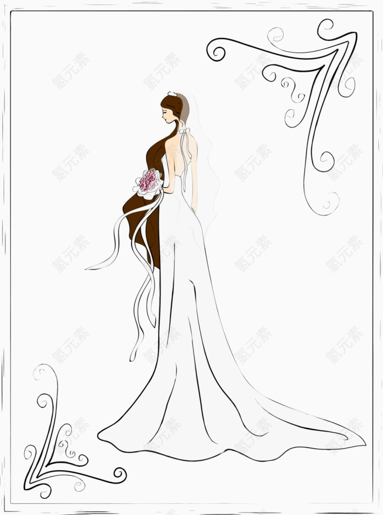 黑色花纹与美女插画