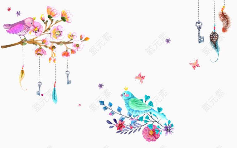 卡通手绘花鸟