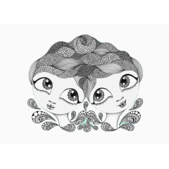 黑白双胞胎头像插画