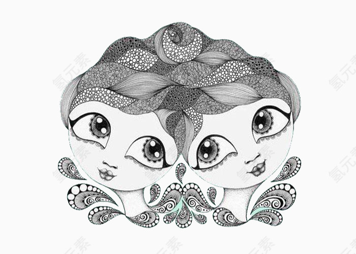 黑白双胞胎头像插画