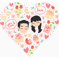 花卉爱心情侣头像矢量素材